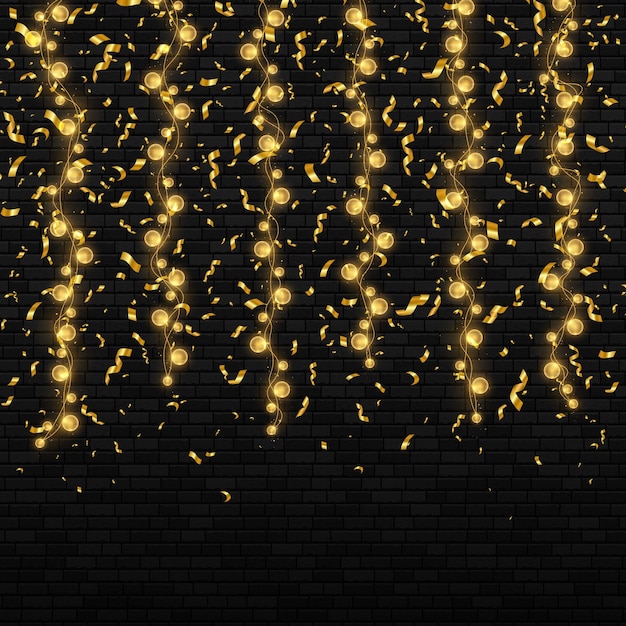 Golden garlands with confetti