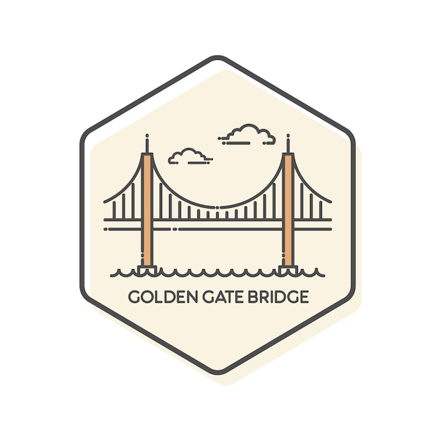 Вектор Векторная иллюстрация контура моста золотые ворота изолирована на белом фоне