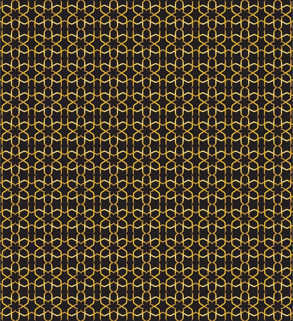 Golden geometric flower shape pattern on solid black