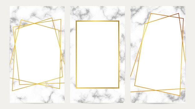 Golden geometric frames on marble texture