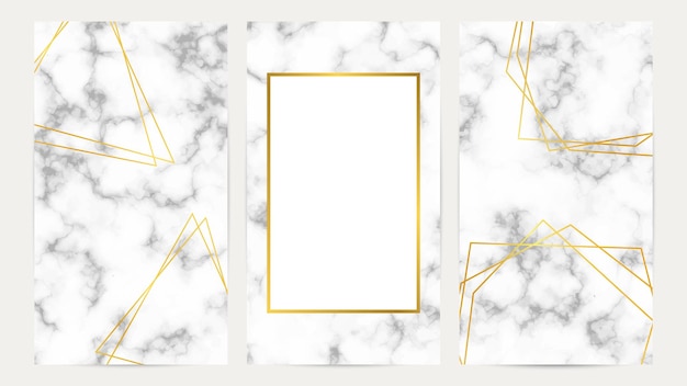 Vector golden geometric frames on marble texture