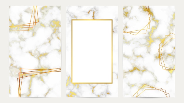 Vector golden geometric frames on marble texture