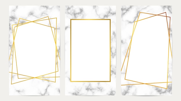 Золотые геометрические рамки на мраморной текстуре