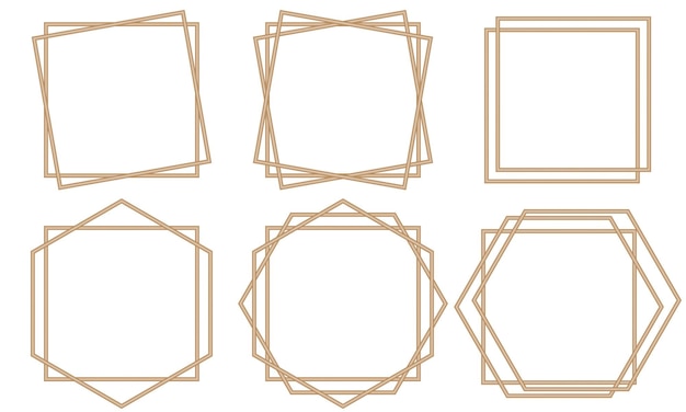 Vector golden geometric frames with square shape. art deco style