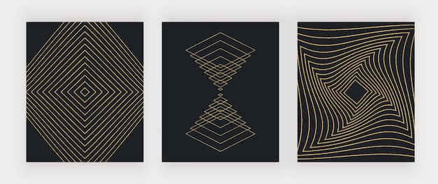 Golden geometric shapes on the black backgrounds vector wall art prints