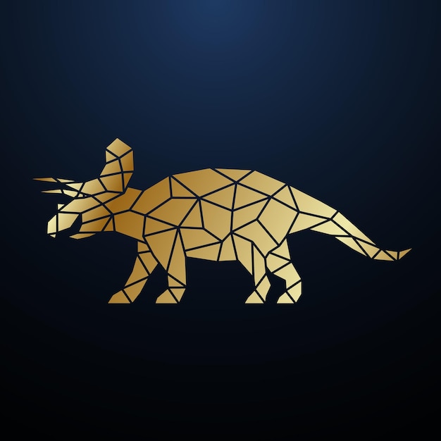 Vector golden geometric triceratops dinosaur illustration