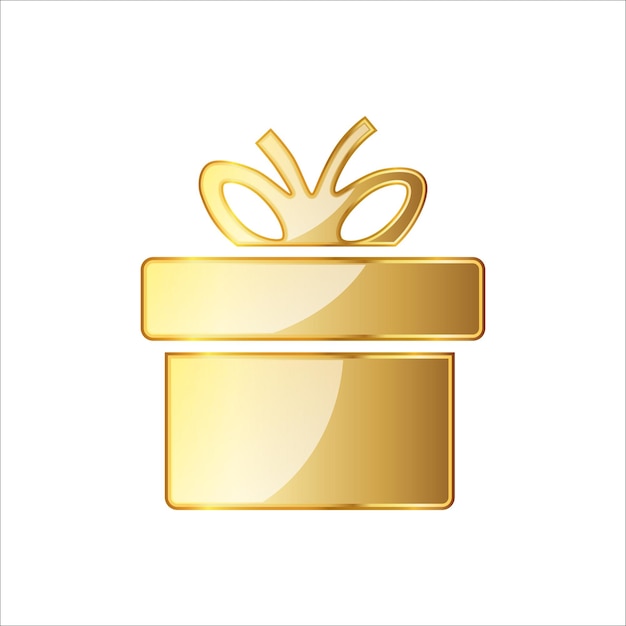 Иконка золотой подарочной коробки, выделенная на белом фоне. Золотой подарок с лентой. Векторная иллюстрация