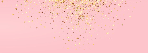 Golden glitter abstract panoramic pink background. festive confetti background. gold shine rich banner. rain modern illustration.