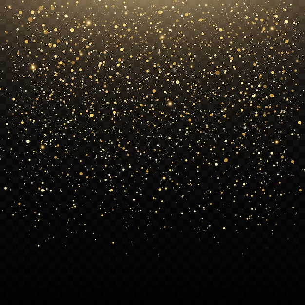 Golden glitter background Yellow dust bokeh effect Abstract falling golden lights and stars