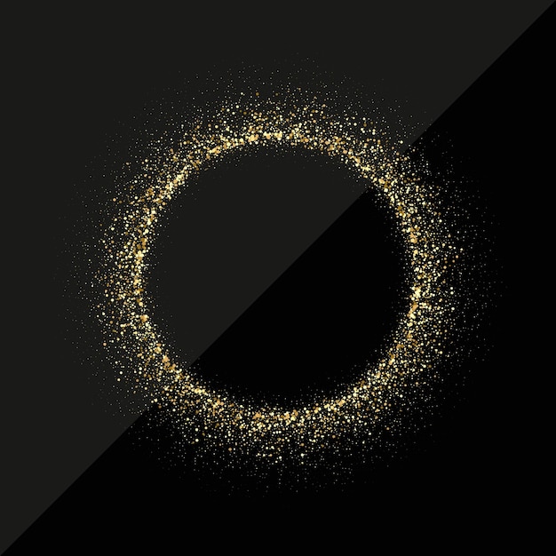 Golden glitter circle frame vector gold dust isolated on black background template for postcards wedding invitations holiday posters and flyers