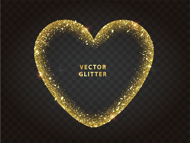 Golden glitter heart frame with sparkles . abstract luminous glowing heart shaped particles. luxury backdrop. vector illustration
