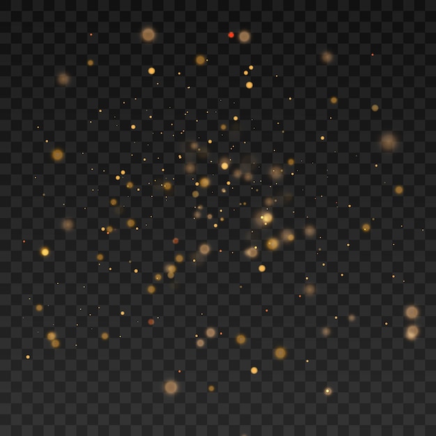 Golden glitter of light defocused particles isolated on black overlay vector 10 eps