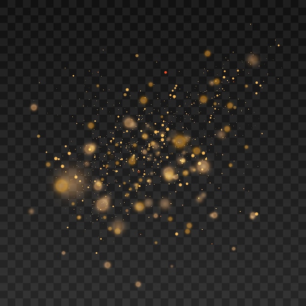 Golden glitter of light defocused particles isolated on black overlay vector 10 eps