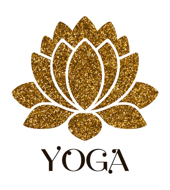 Golden Glitter Lotus Flower geïsoleerd op witte achtergrond Yoga centrum embleem