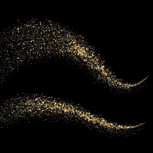 Vector golden glitter particles or sparkle wave trail