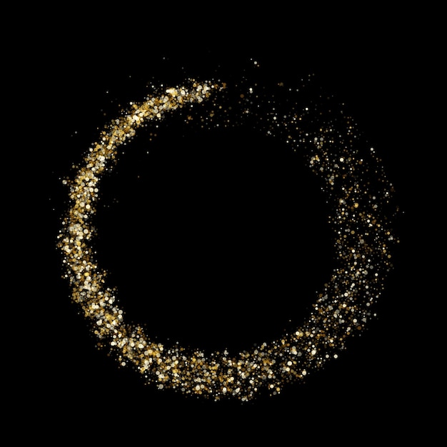 Vector golden glitter particles sparkling circle twirl