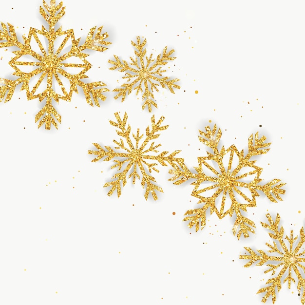 Golden Glitter Snowflakes Background, Greeting Card or Invitation