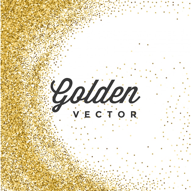 Golden glitter sparkles bright confetti on white background