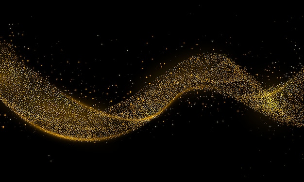 Golden glitter wave of comet trace. Star dust trail sparkling particles on transparent background.