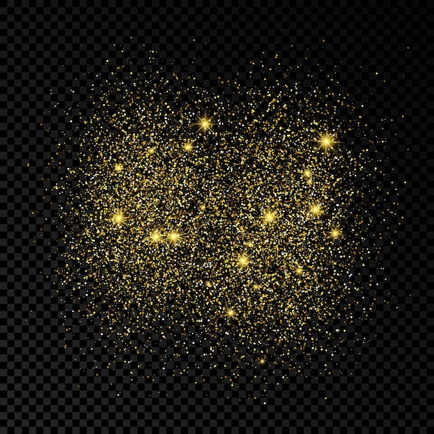 Vector golden glittering backdrop on a dark transparent background. background with gold glitter effect and empty space for your text.  vector illustration