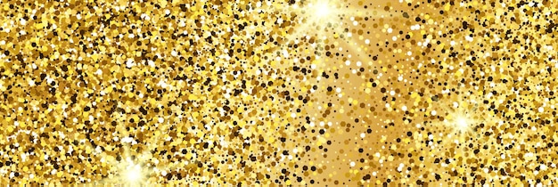 Golden glittering background with gold sparkles and glitter effect. Banner design. Empty space for your text.  Vector illustration