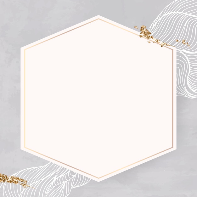 Golden glittery hexagon frame design vector