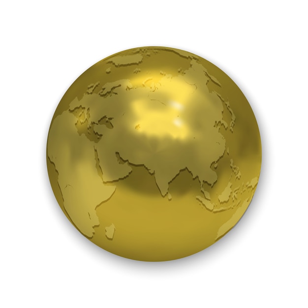 Golden glossy Earth globe icon isolated 