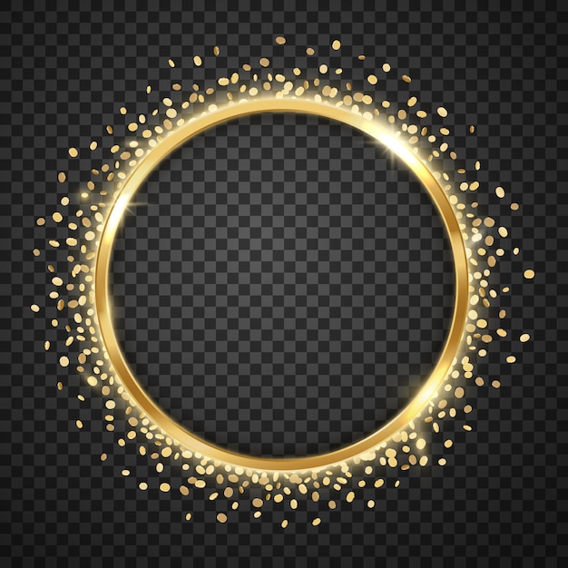 Golden glossy festive round frame Realistic vector illustration Design Element Gold glitter