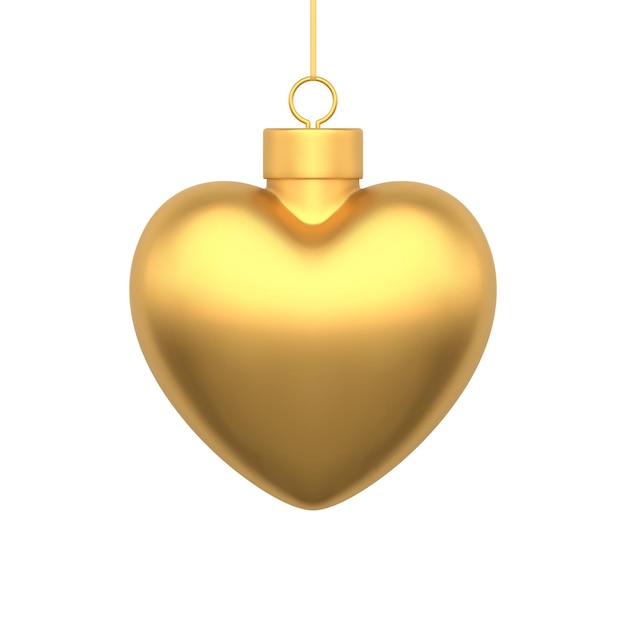 가문비나무 프리미엄 장식 디자인 D 아이콘 벡터에 매달려 황금 광택 심장 크리스마스 장난감