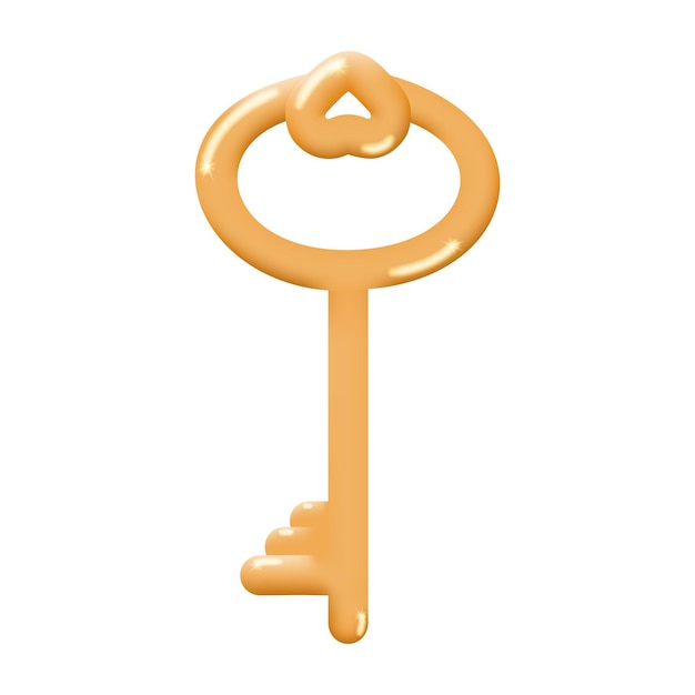 Golden glossy key decorated with a heart isolated on a white background. romantic symbol of love.