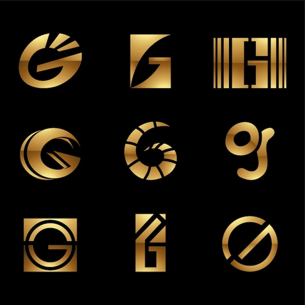 Golden Glossy Letter G Icons on a Black Background