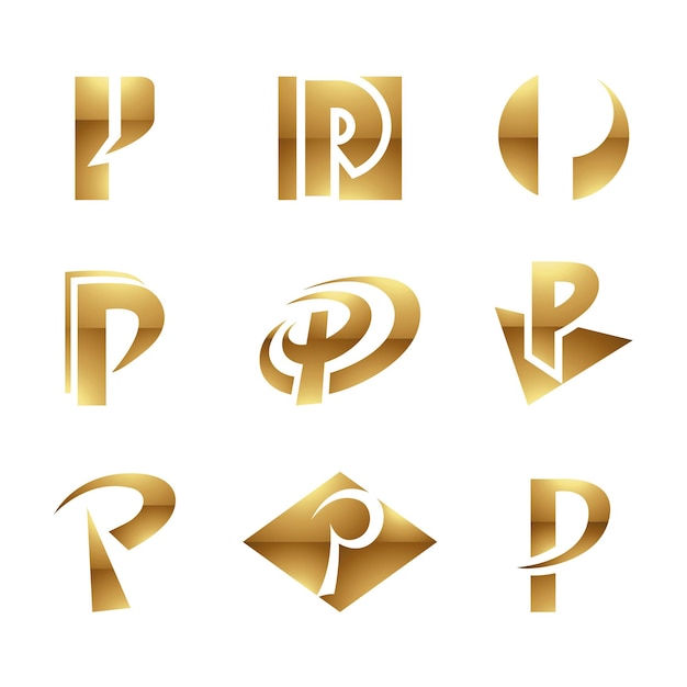 Golden Glossy Letter P Icons on a White Background