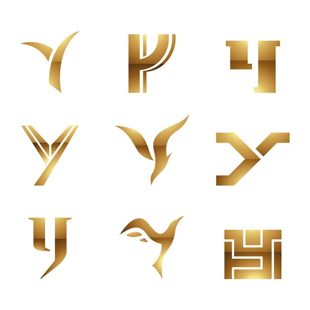 Vector golden glossy letter y icons on a white background