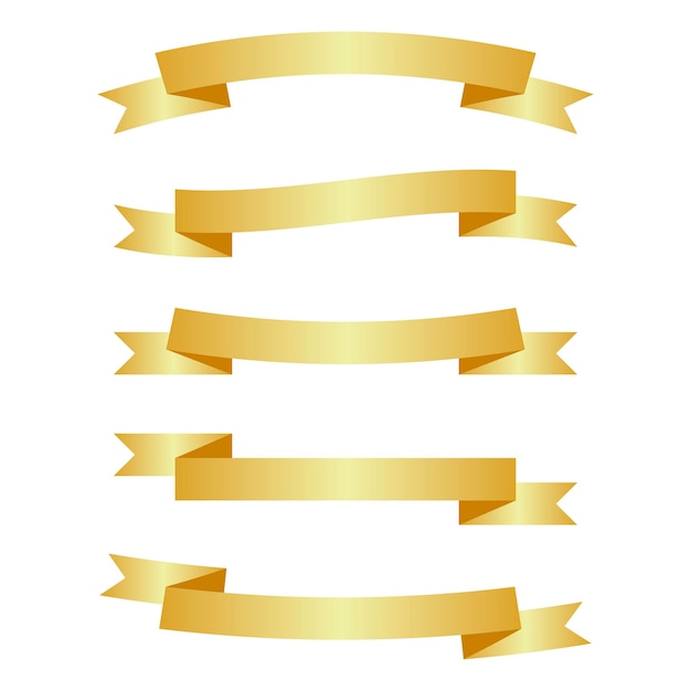 Golden glossy ribbon set Vector illustration