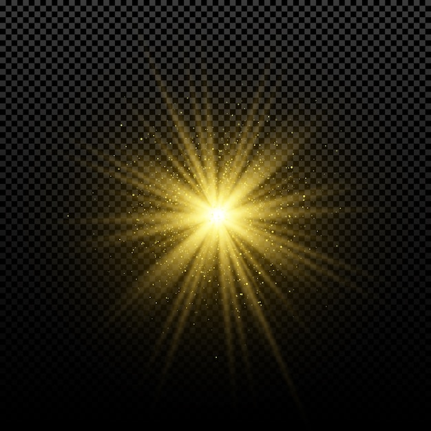 Vector golden glowing golden star on transparent