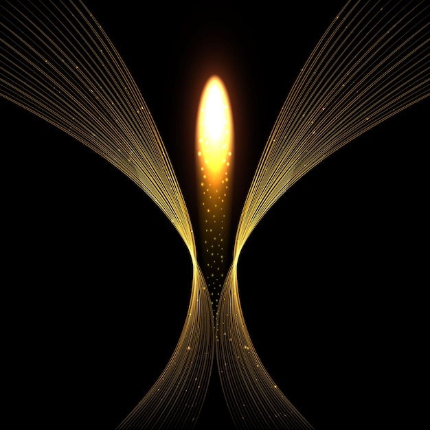 Effetto linee lucide luminose dorate traccia di fuoco magico incandescente effetto luce dorata magica con traccia curva illustrazione vettoriale