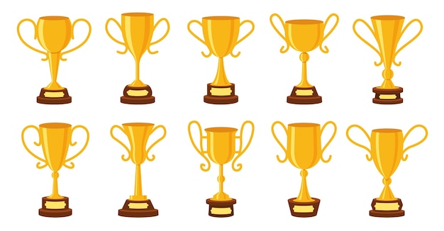 Golden goblet set Champion gold prize Different shape winner cups Best choice award symbol