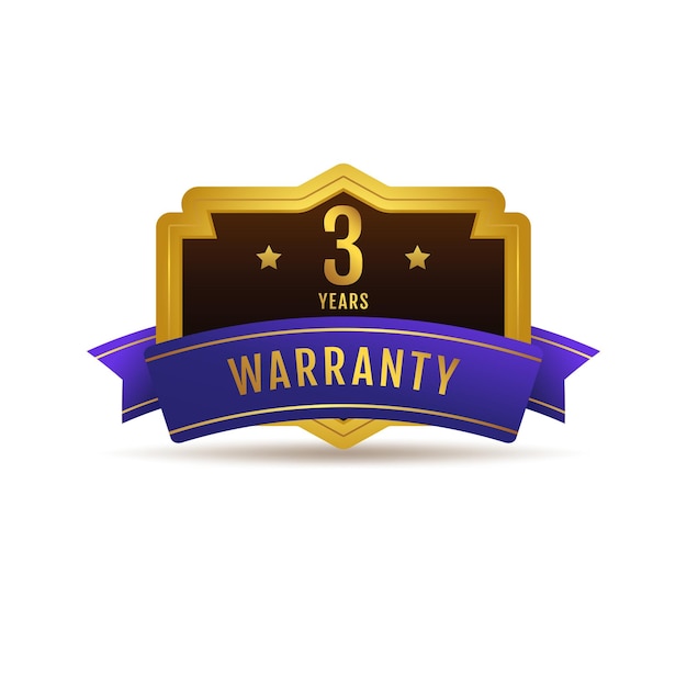 Golden gradient 3 years warranty shield shape label badge to use on website, product banners