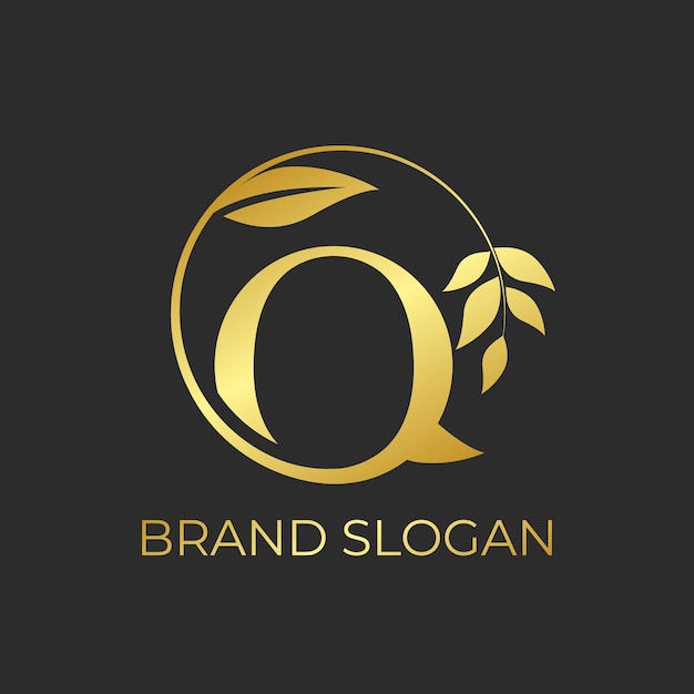 Golden gradient luxury letter Q logo brand slogan botanical leaf frame floral logo