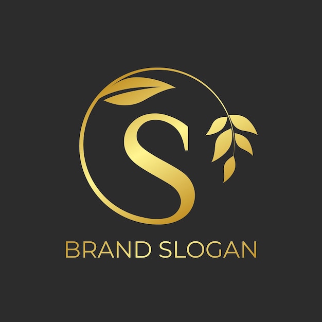 Golden gradient luxury letter S logo brand slogan botanical leaf frame floral logo