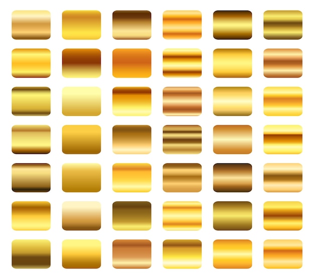 Вектор Набор золотых градиентов коллекция блестящих полированных металлов