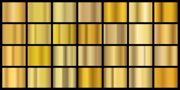 Золотые градиенты. блестящая металлическая текстура для баннера и фона, желтая металлическая латунная фольга. вектор реалистичные медная граница