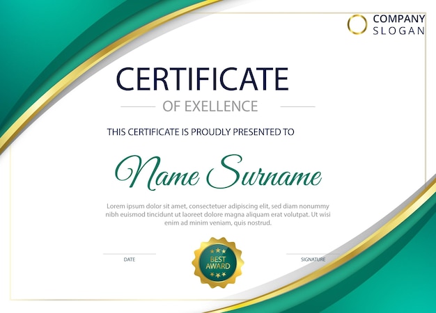 Golden green certificate design templates