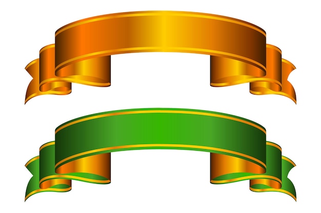 Golden and Green Ribbon Banner Vector Design