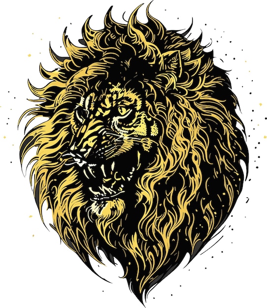 Golden Guardian majestueuze leeuw gezicht silhouet in opvallend goud tegen een zwarte achtergrond