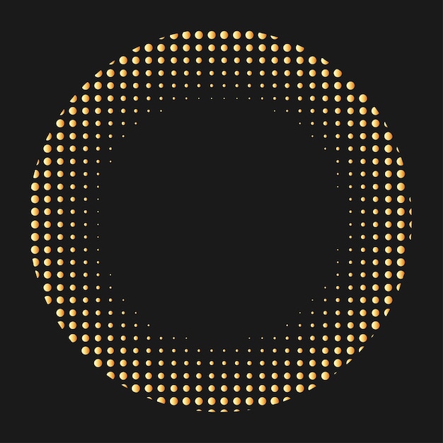 Golden halftone circle on black background