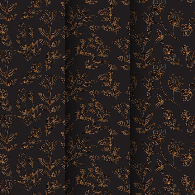 Vector golden hand drawn floral luxury seamless pattern