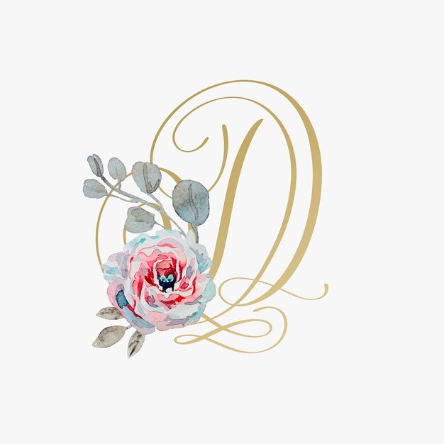 Premium Vector | Golden hand lettering font with handmade rose flower