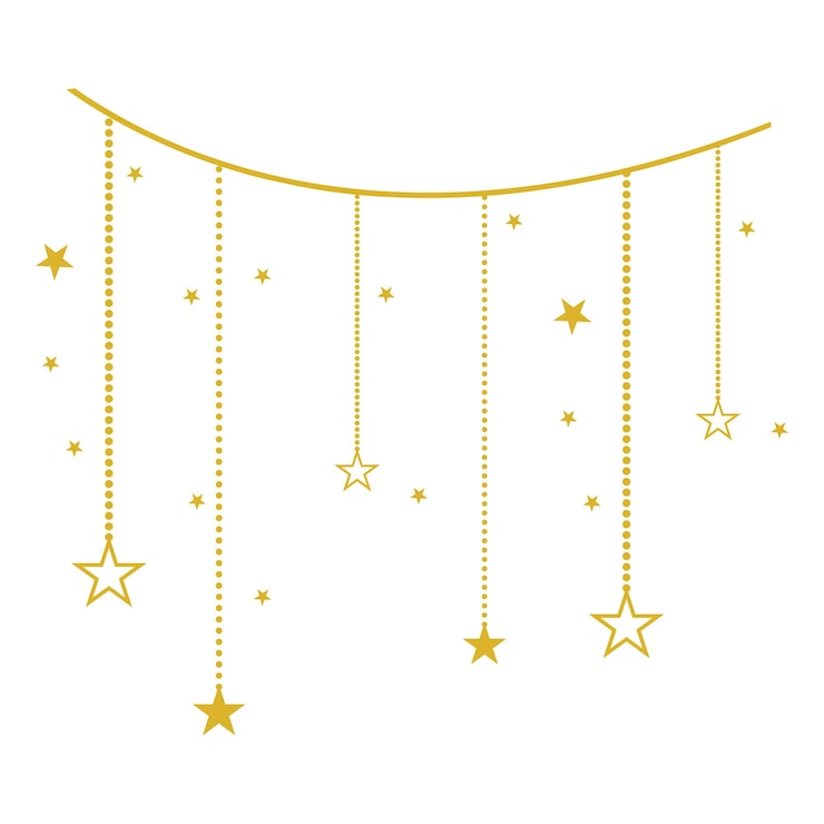 Vector golden hanging stars garland with scattered stars