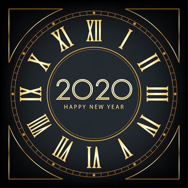 Golden happy new year 2020 and cloak with glitter on black color background